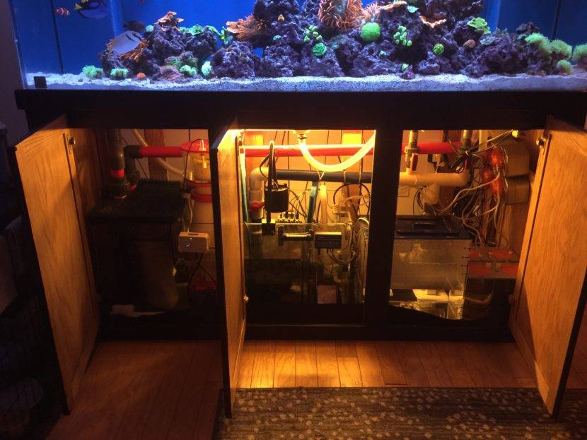 Aquarium filtration system under tank setup.